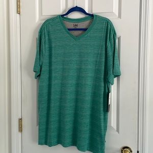 Lee Mens T-shirt AQUA blue green XL NWT stripes v neck very soft comfortable